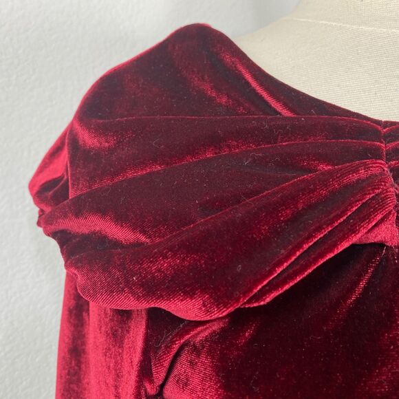 Ruby Red Velvet Tunic Blouse Small Long Sleeves Bertha Cowl Collar Goth Boho - Picture 3 of 11